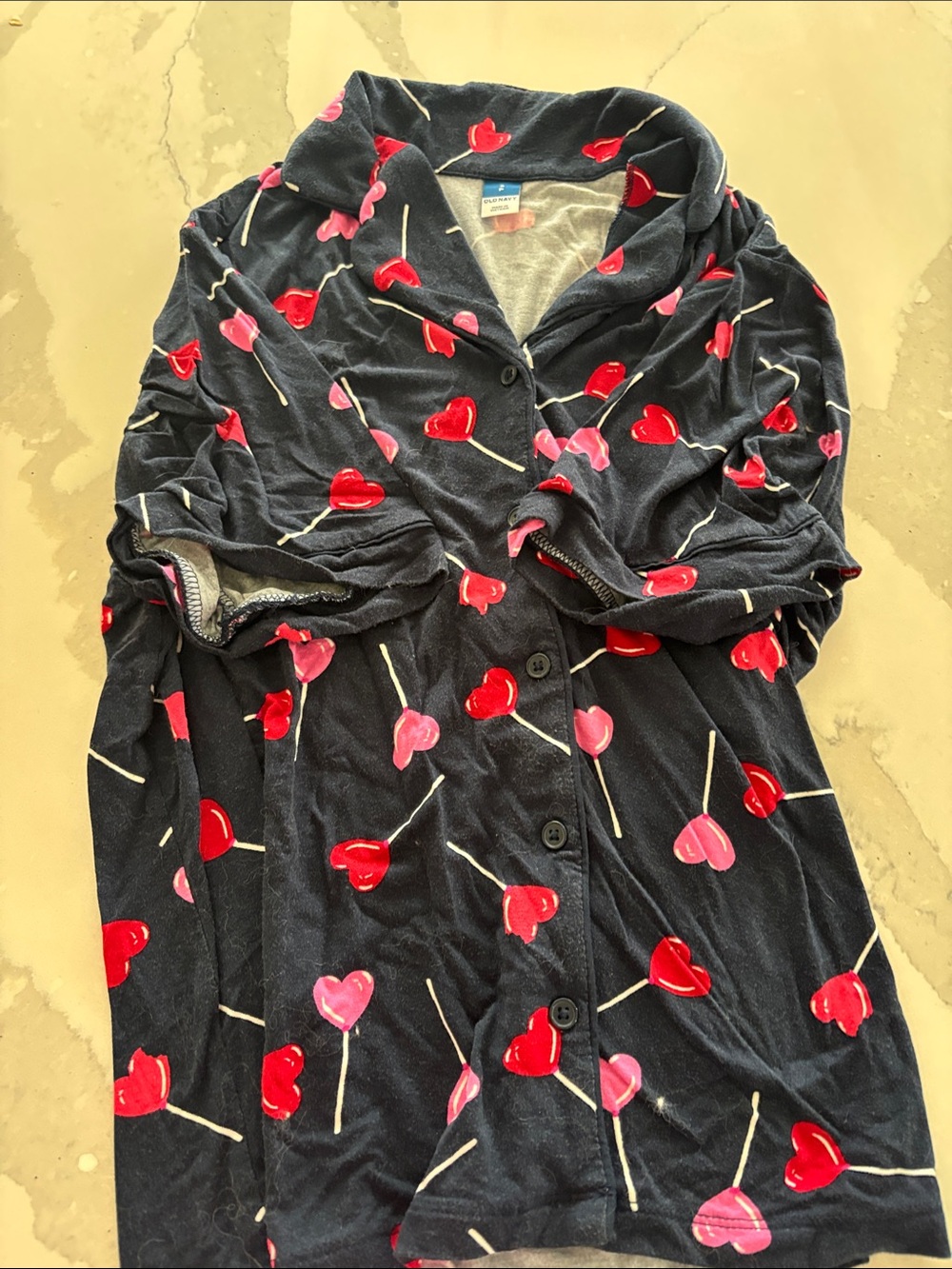 Old Navy Navy Pajama Set with Red & Pink Heart Lollipops